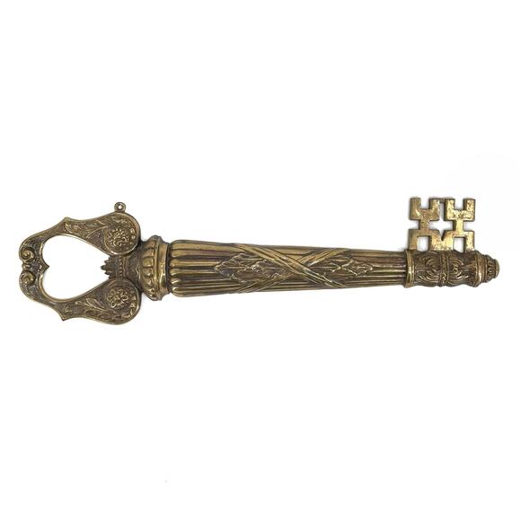 RARE Vintage Brass Key Extra Large 23” Wall Decor Maximalist Style Ceremony Prop